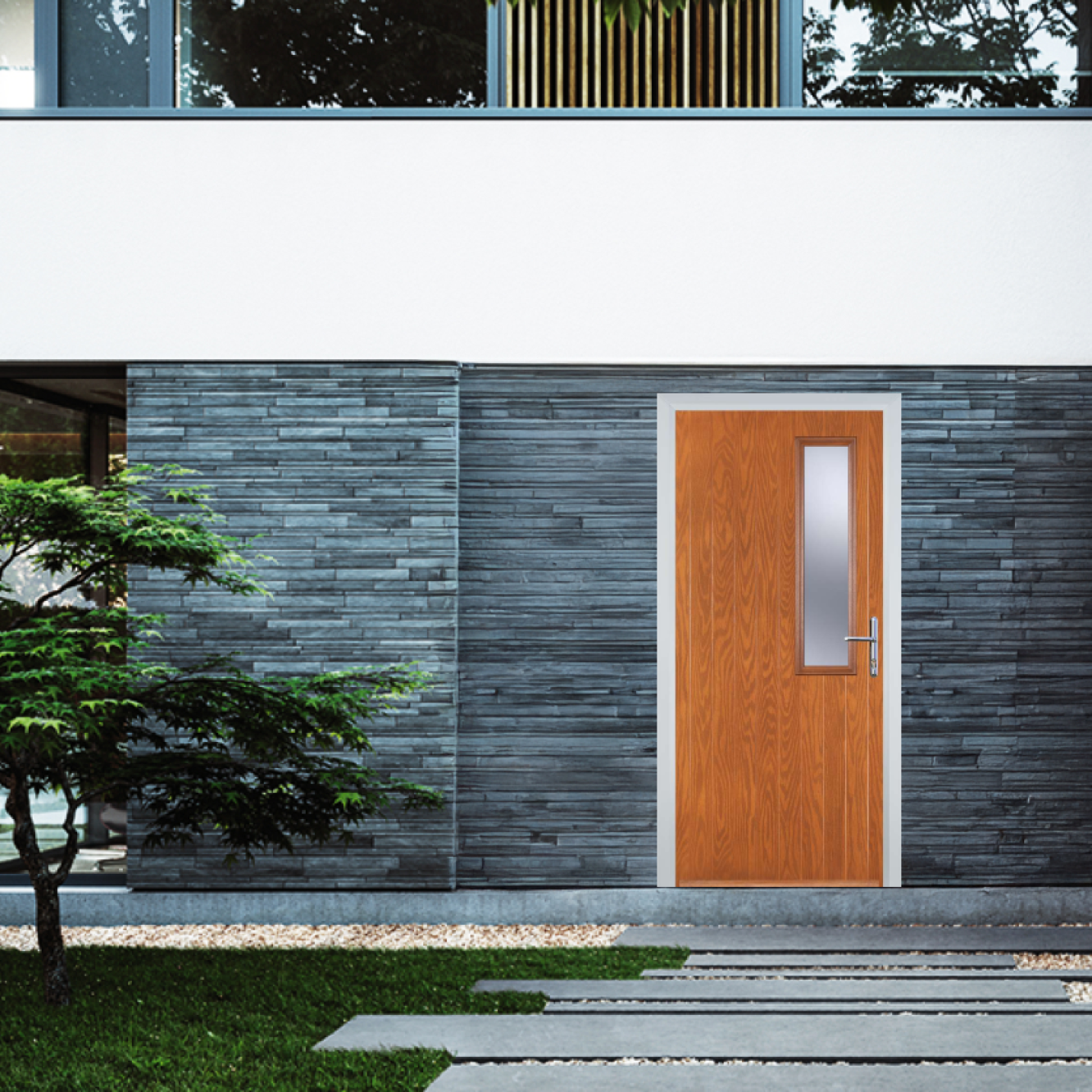 Door Stop Mid Square (56) Composite Contemporary Door In Oak Image