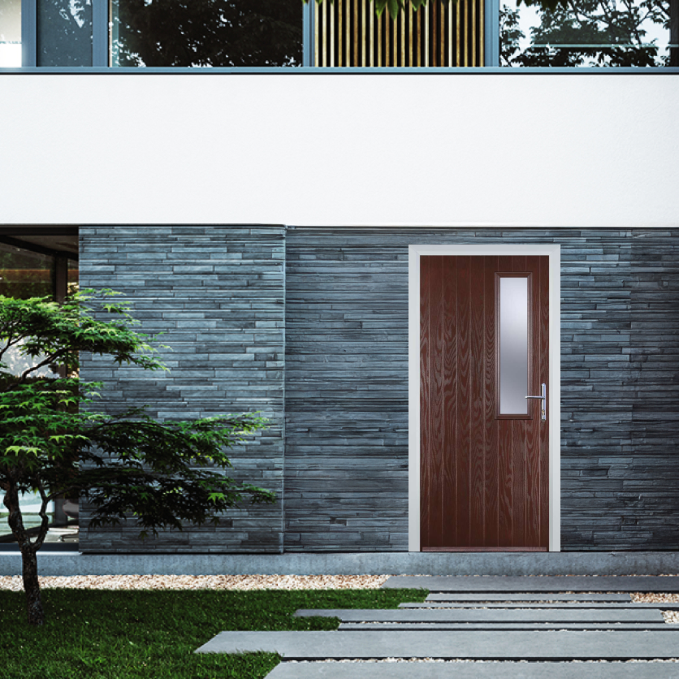 Door Stop Mid Square (56) Composite Contemporary Door In Dark Wood Image