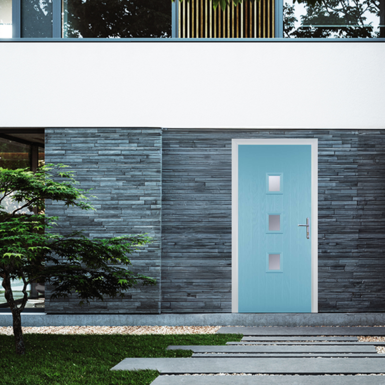 Door Stop 3 Square Mid (Y3) Composite Contemporary Door In Duck Egg Blue Image