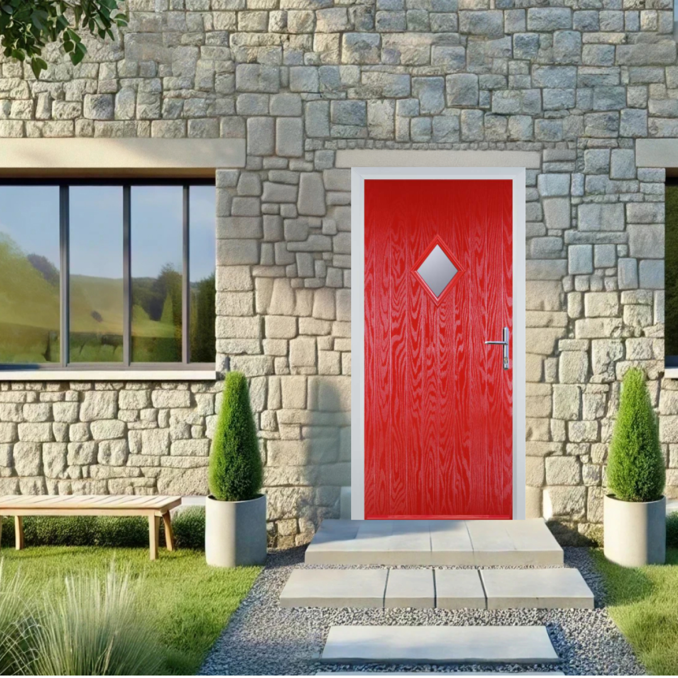 Door Stop Diamond (P) Composite Cottage Door In Poppy Red (High Gloss) Image