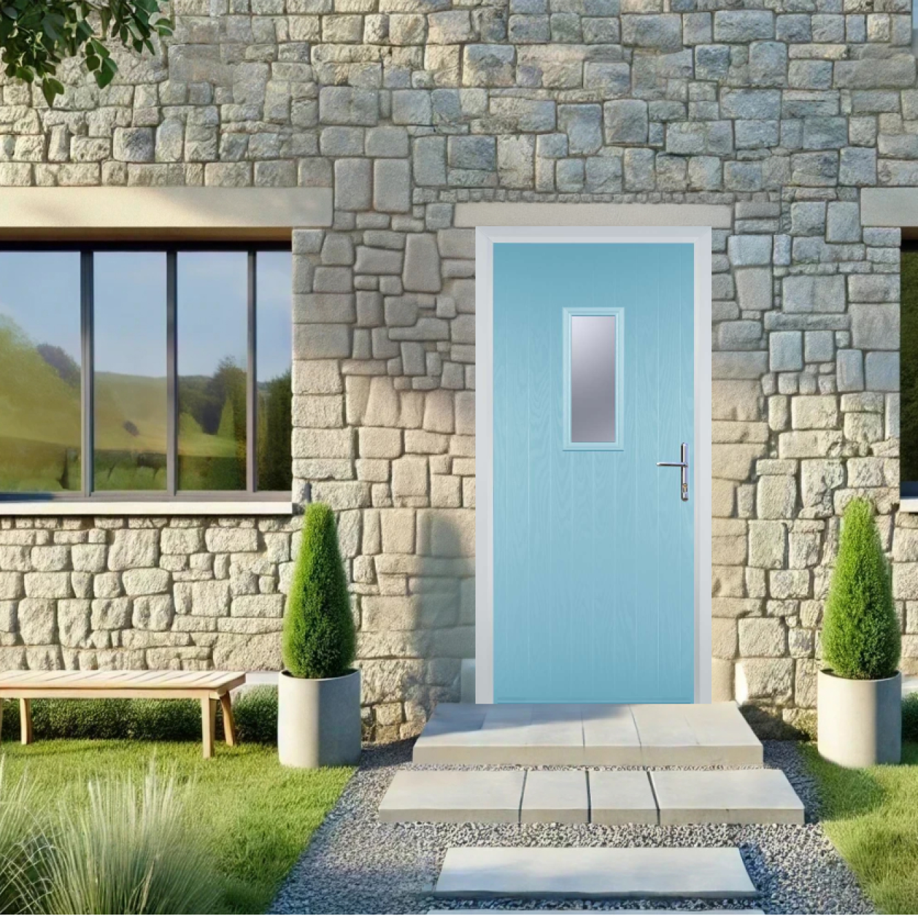 Door Stop 1 Square (U) Composite Cottage Door In Duck Egg Blue Image