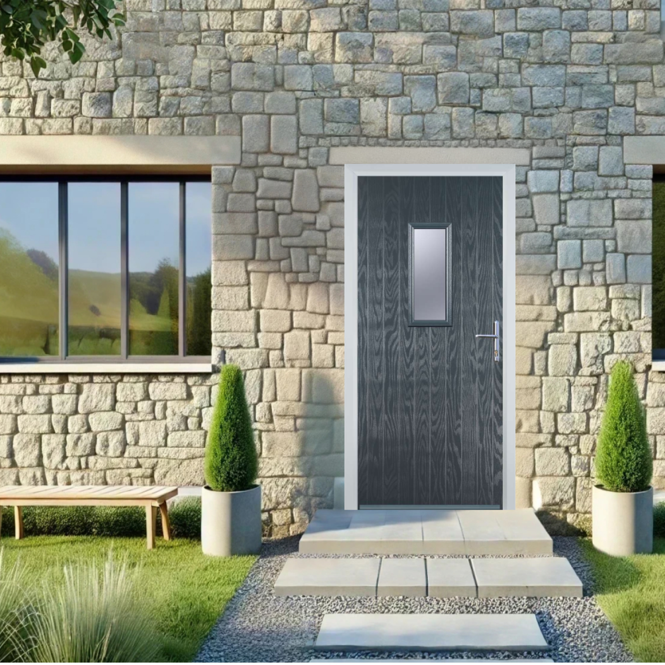 Door Stop 1 Square (U) Composite Cottage Door In Grey Image