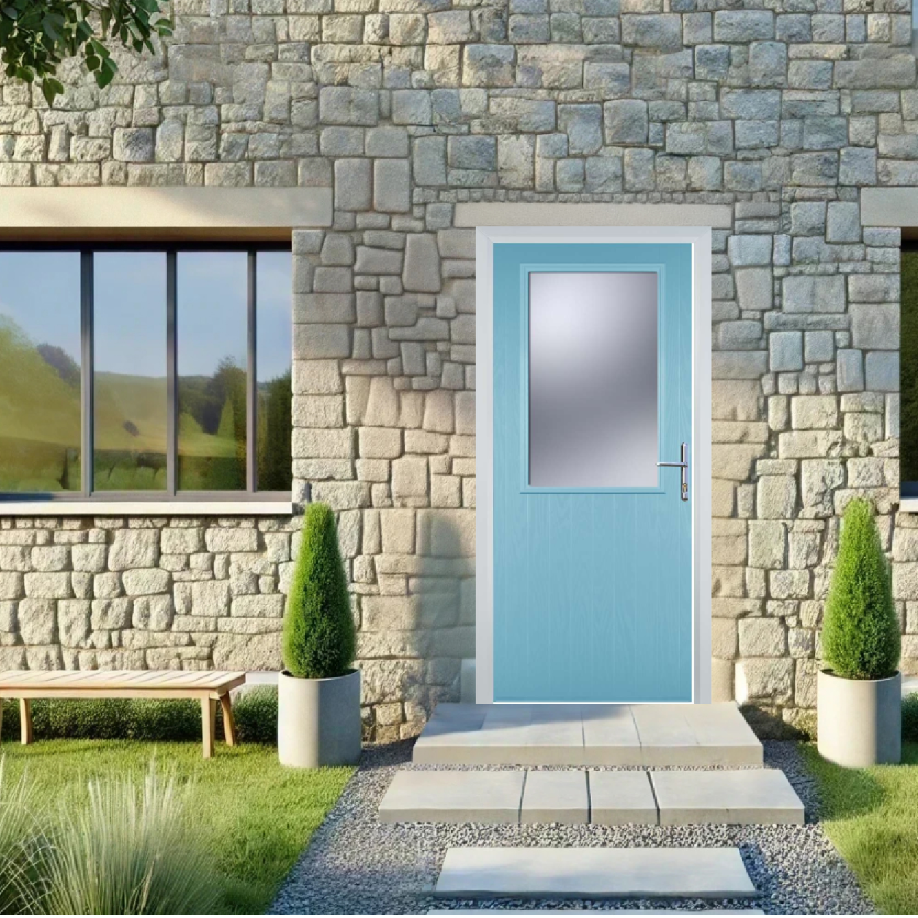 Door Stop Cottage Half Glaze (V) Composite Cottage Door In Duck Egg Blue Image
