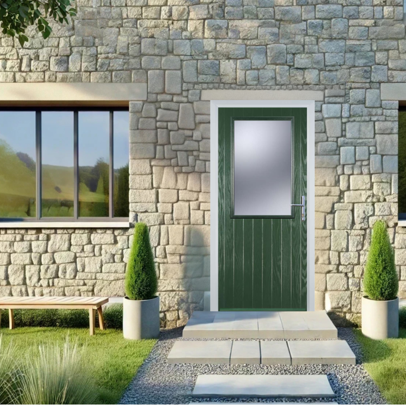 Door Stop Cottage Half Glaze (V) Composite Cottage Door In Green Image