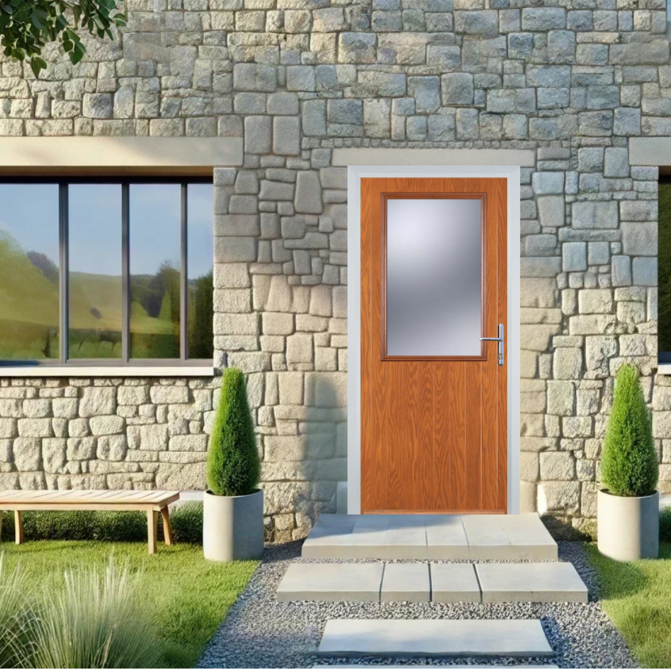 Door Stop Cottage Half Glaze (V) Composite Cottage Door In Oak Image