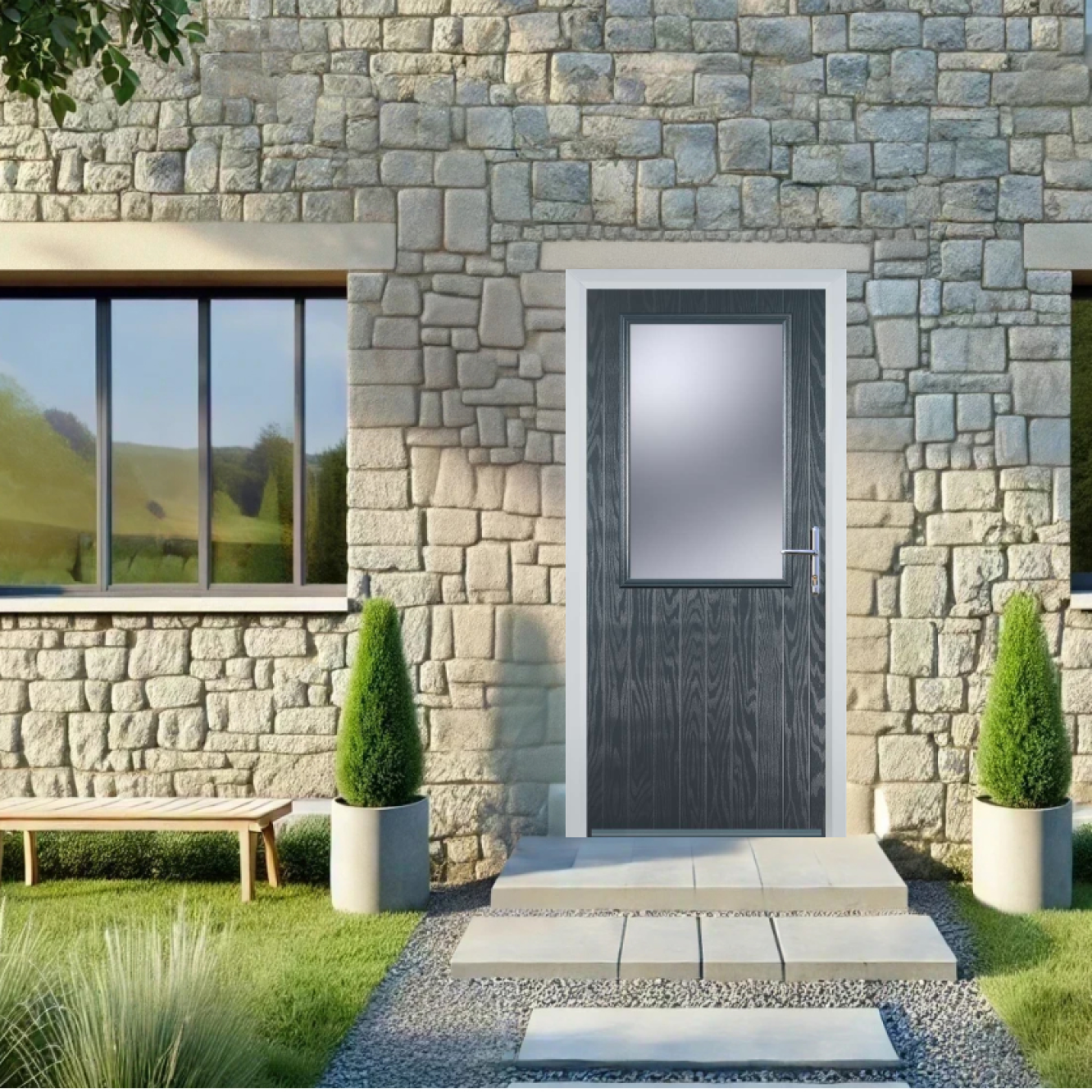 Door Stop Cottage Half Glaze (V) Composite Cottage Door In Grey Image