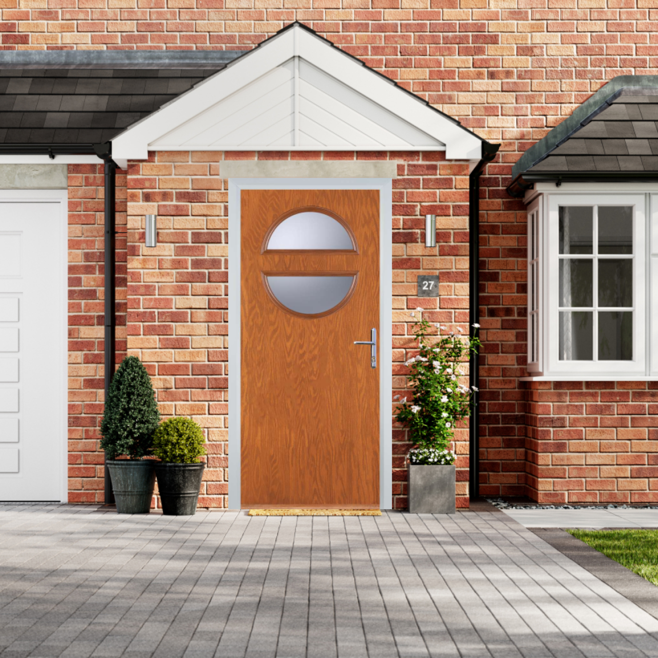 Door Stop Circle - Flush Grained (X) Composite Flush Door In Oak Image