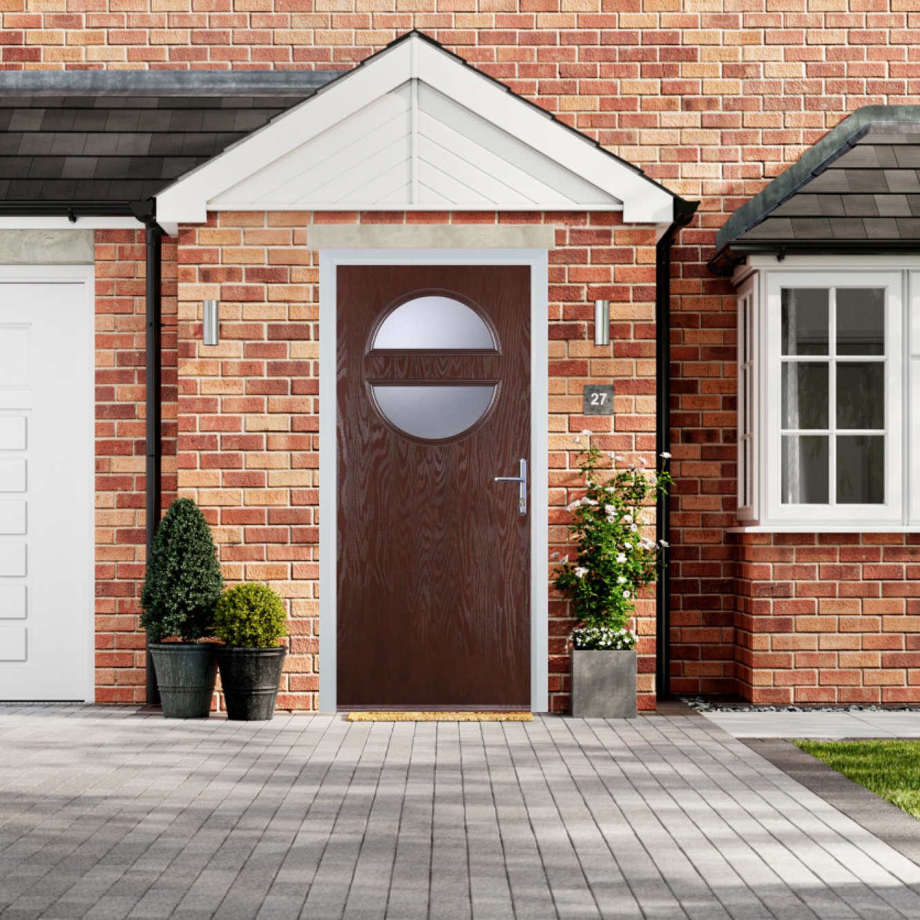 Door Stop Circle - Flush Grained (X) Composite Flush Door In Dark Wood Image