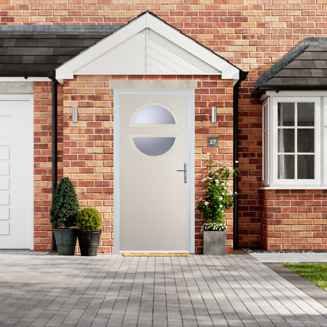 Door Stop Circle - Flush Grained (X) Composite Flush Door In Cream Image