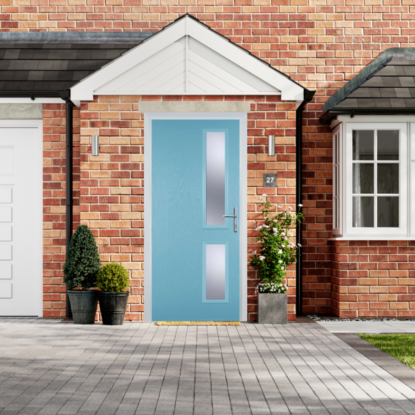 Door Stop Twin Side - Flush Grained (Z) Composite Flush Door In Duck Egg Blue Image