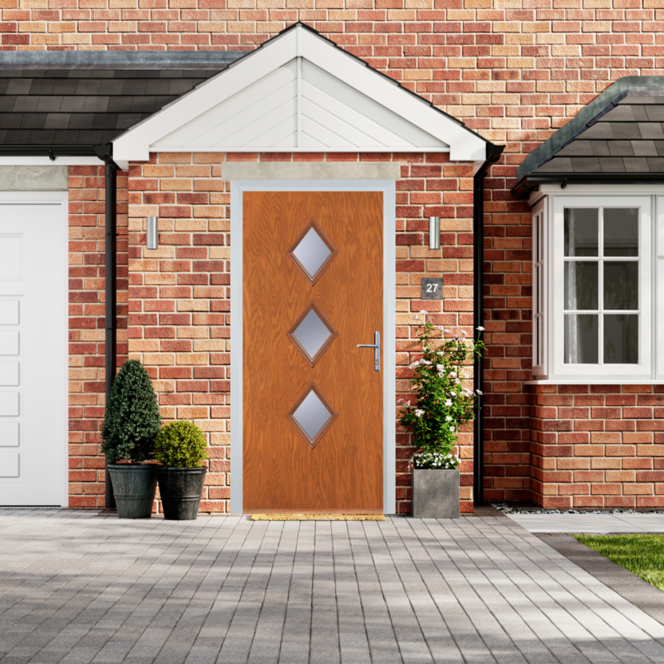 Door Stop 3 Diamond - Flush Grained (P3) Composite Flush Door In Oak Image