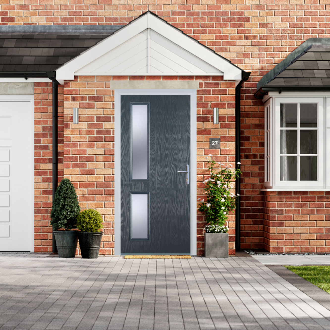 Door Stop Twin Side - Flush Grained (ZH) Composite Flush Door In Grey Image