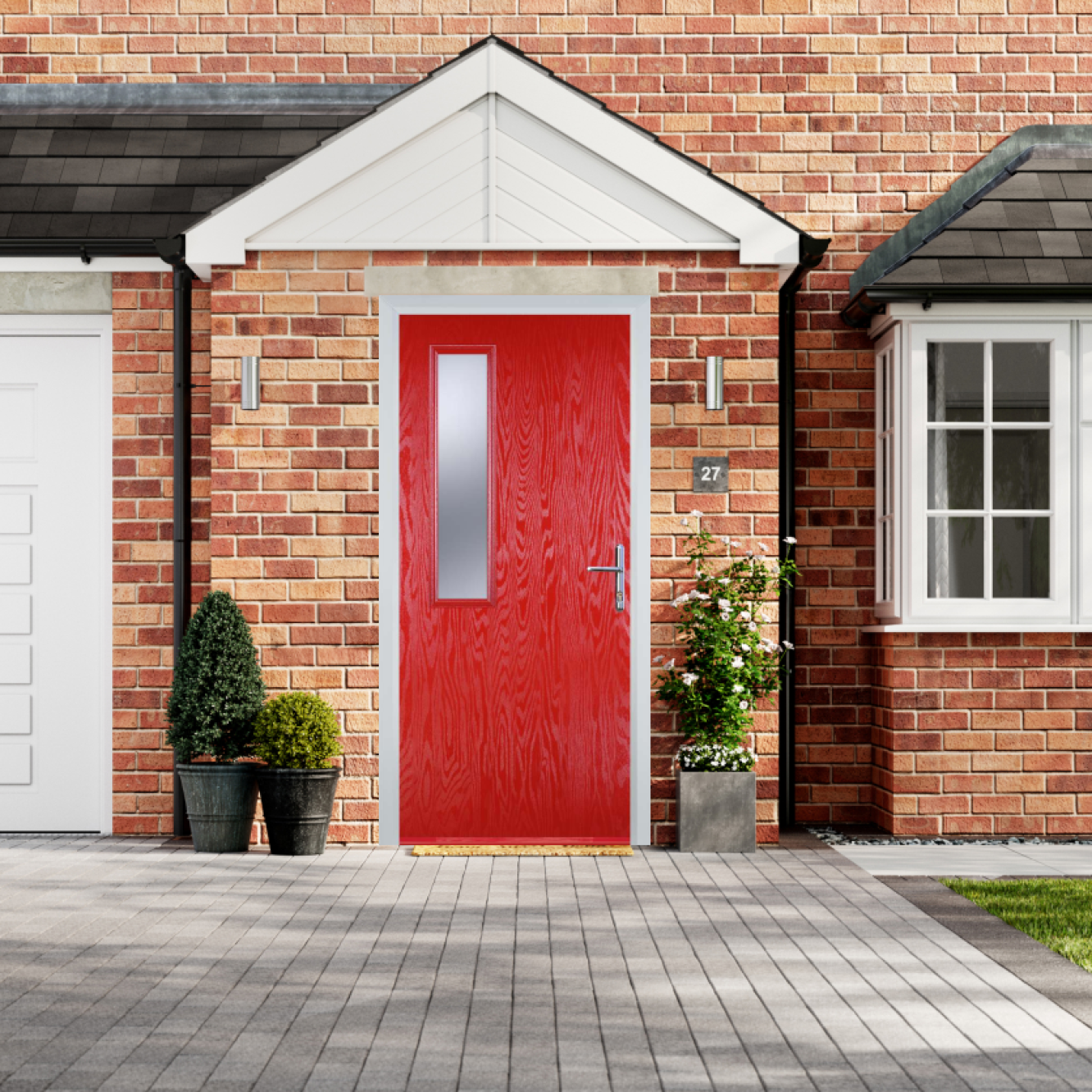 Door Stop Mid Square - Flush Grained (58) Composite Flush Door In Poppy Red (High Gloss) Image
