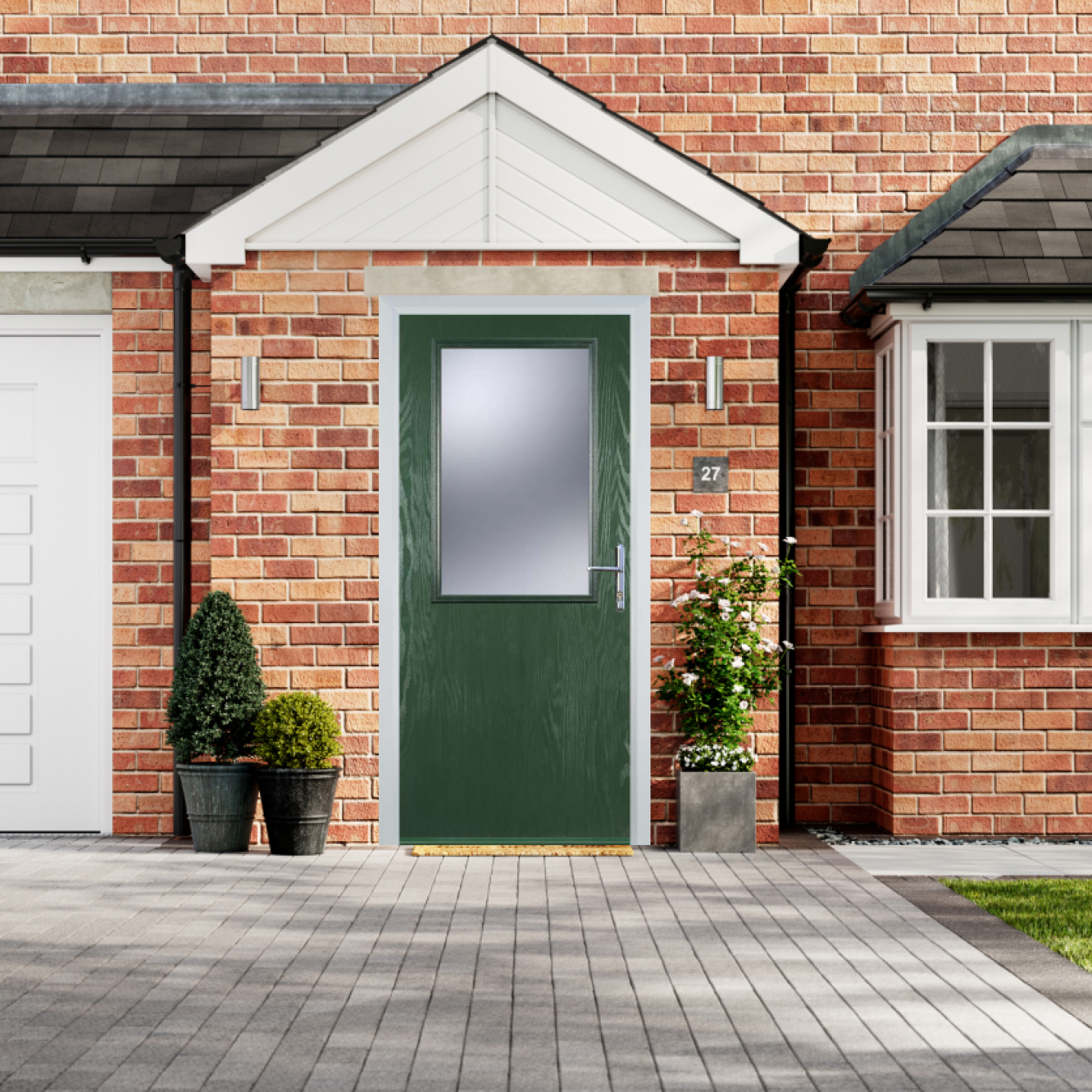 Door Stop Cottage Half Glaze - Flush Grained (V) Composite Flush Door In Green Image