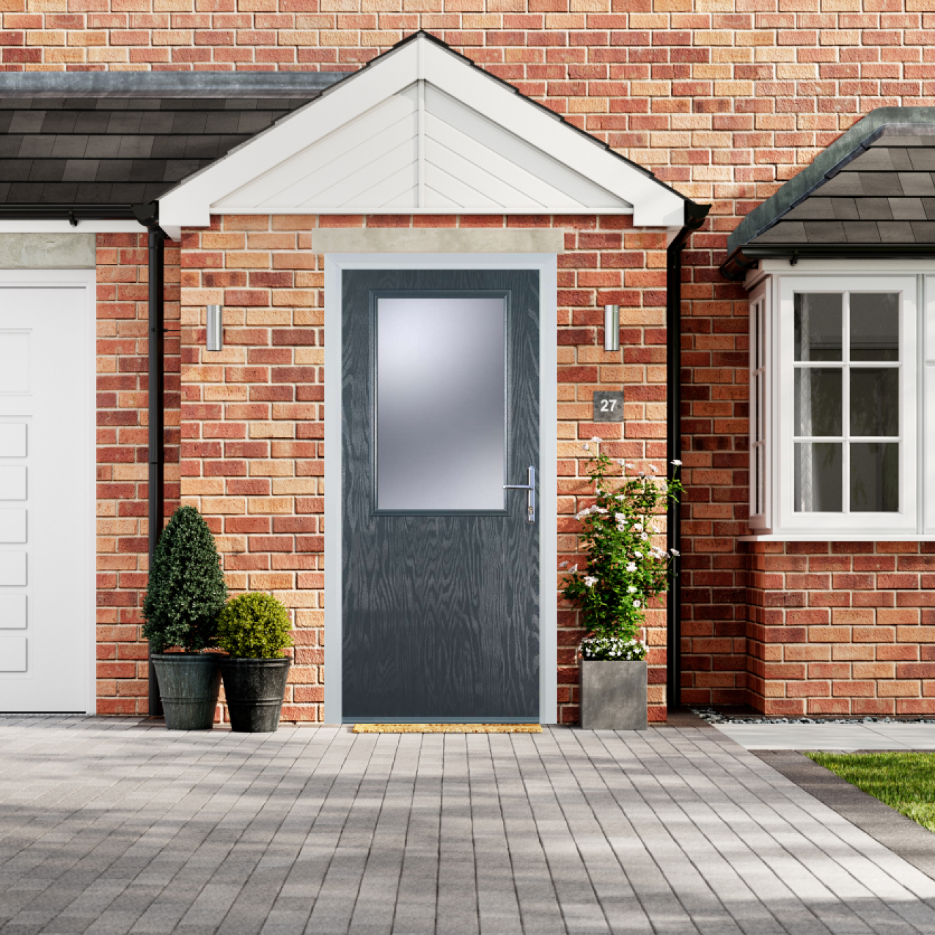 Door Stop Cottage Half Glaze - Flush Grained (V) Composite Flush Door In Grey Image