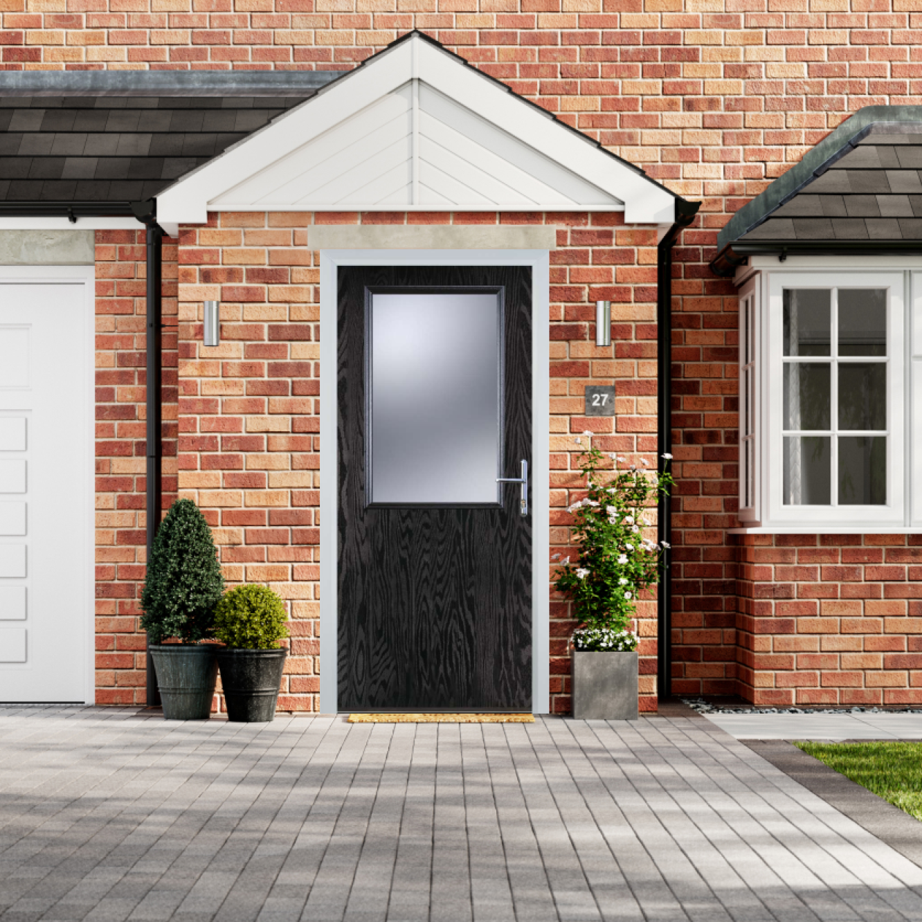 Door Stop Cottage Half Glaze - Flush Grained (V) Composite Flush Door In Black Brown Image