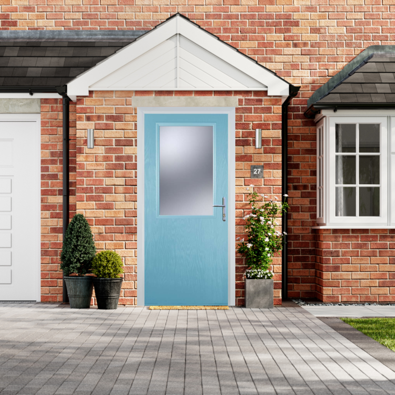 Door Stop Cottage Half Glaze - Flush Grained (V) Composite Flush Door In Duck Egg Blue Image