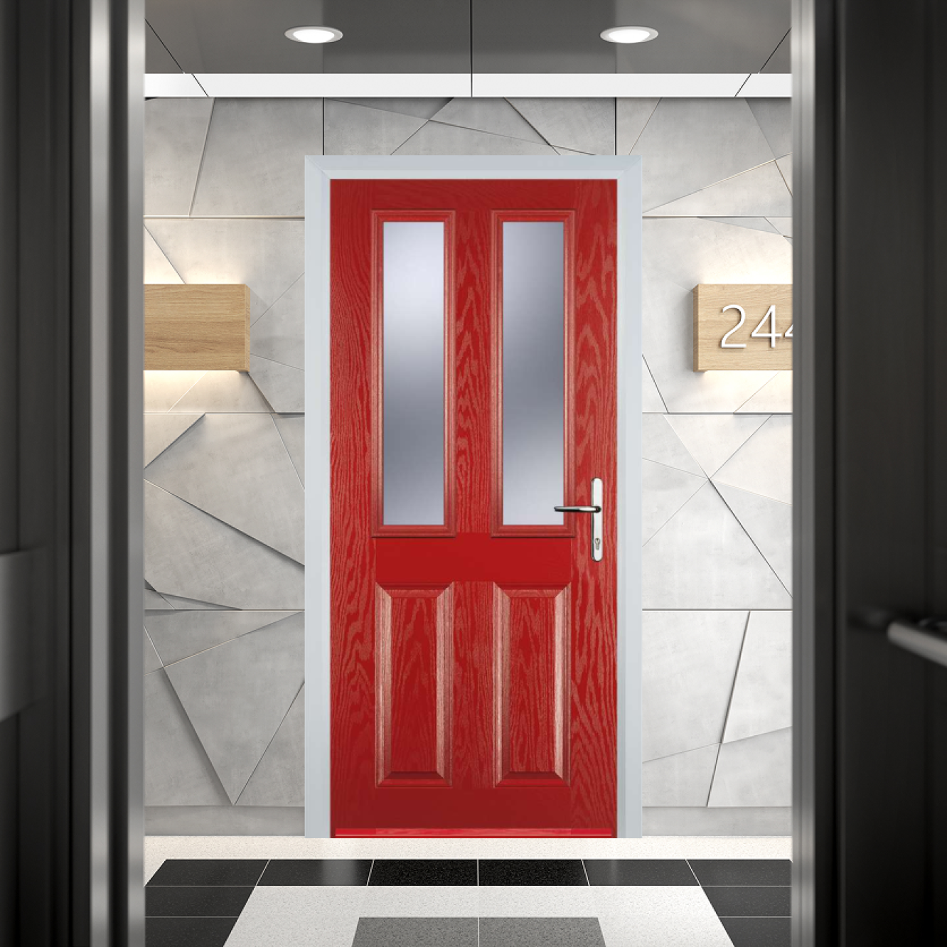 Door Stop 2 Panel 2 Square FD30 Fire Door In Red Image