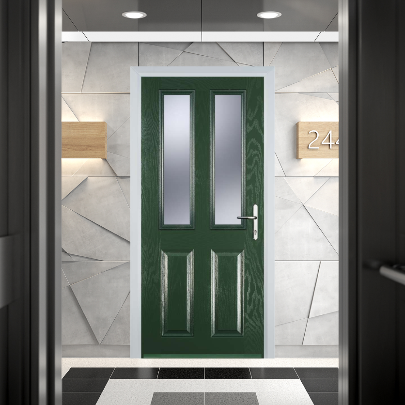 Door Stop 2 Panel 2 Square FD30 Fire Door In Green Image