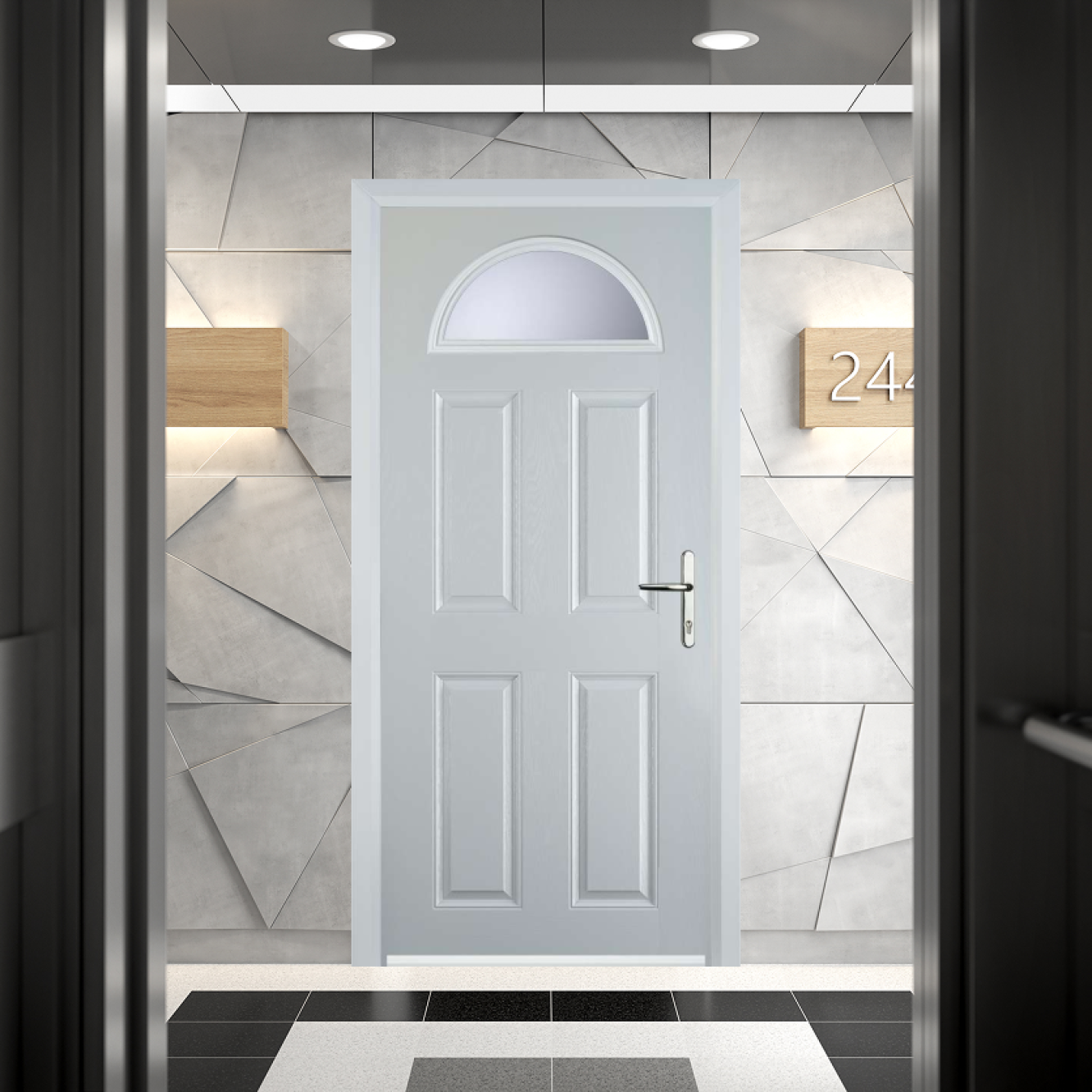 Door Stop 4 Panel 1 Arch FD30 Fire Door In White Image