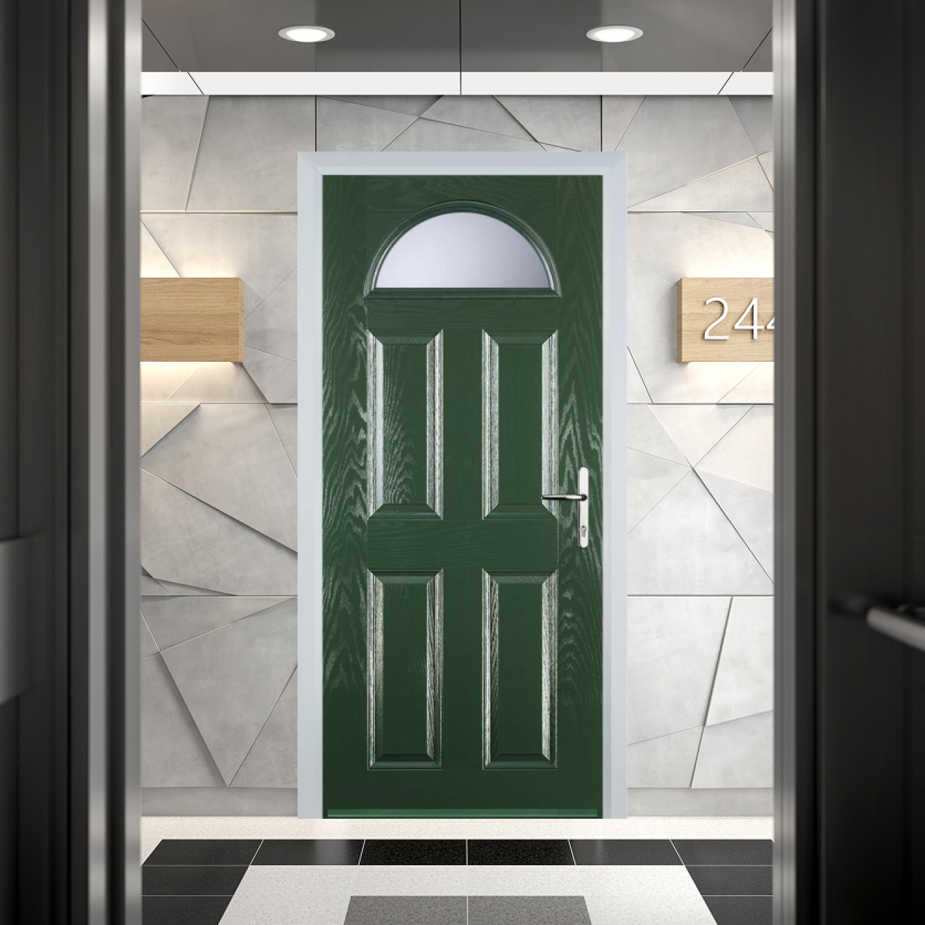 Door Stop 4 Panel 1 Arch FD30 Fire Door In Green Image