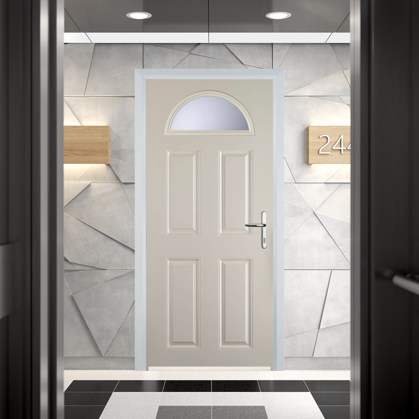 Door Stop 4 Panel 1 Arch FD30 Fire Door In Cream Image