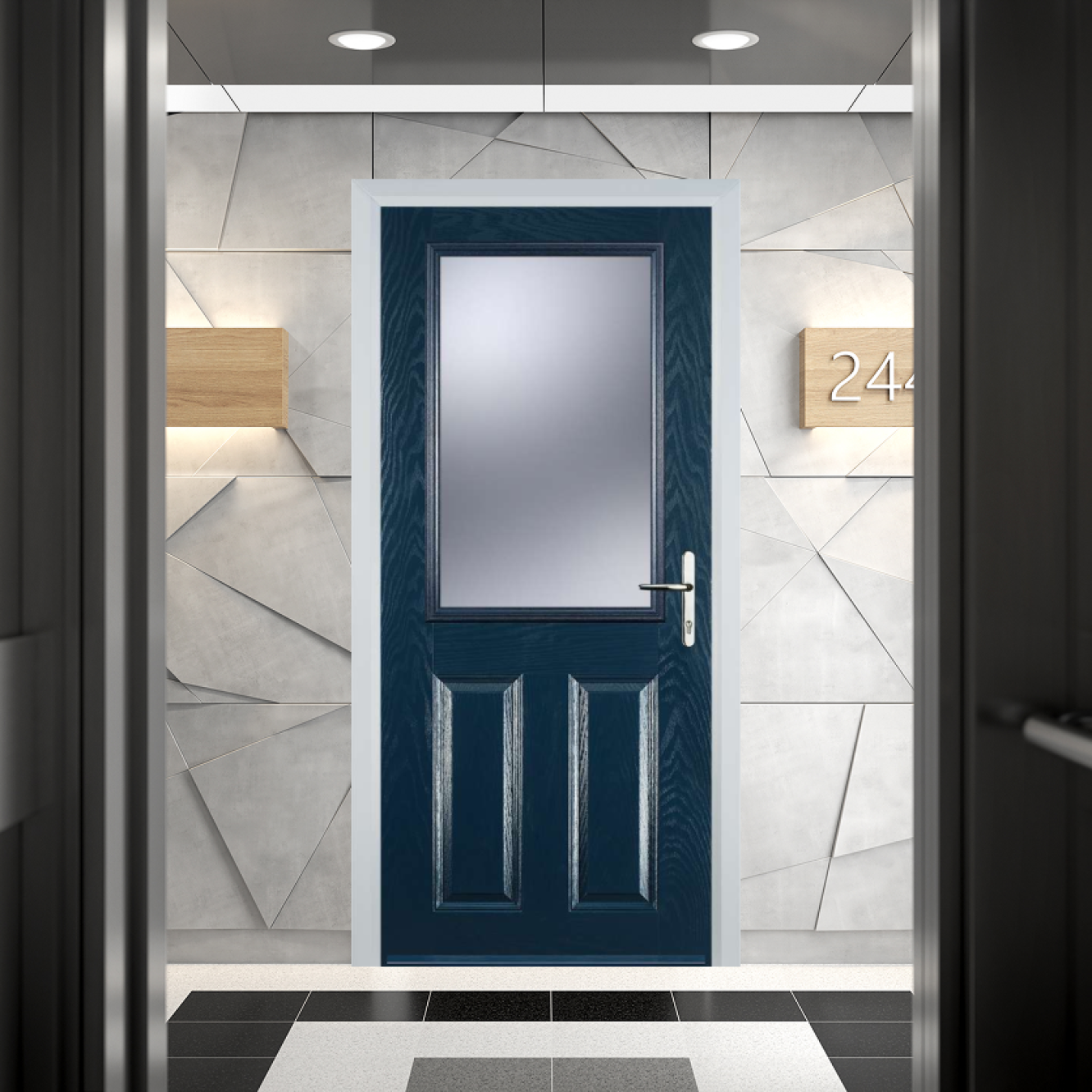 Door Stop 2 Panel 1 Square FD30 Fire Door In Blue Image