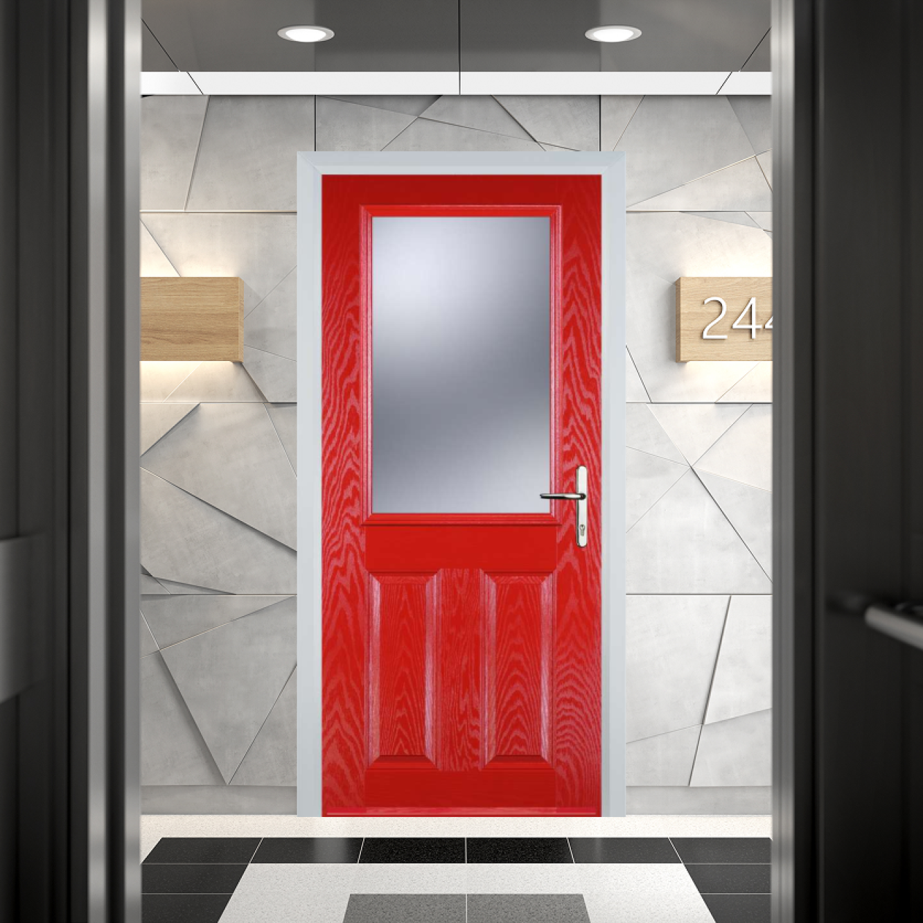 Door Stop 2 Panel 1 Square FD30 Fire Door In Poppy Red (High Gloss) Image