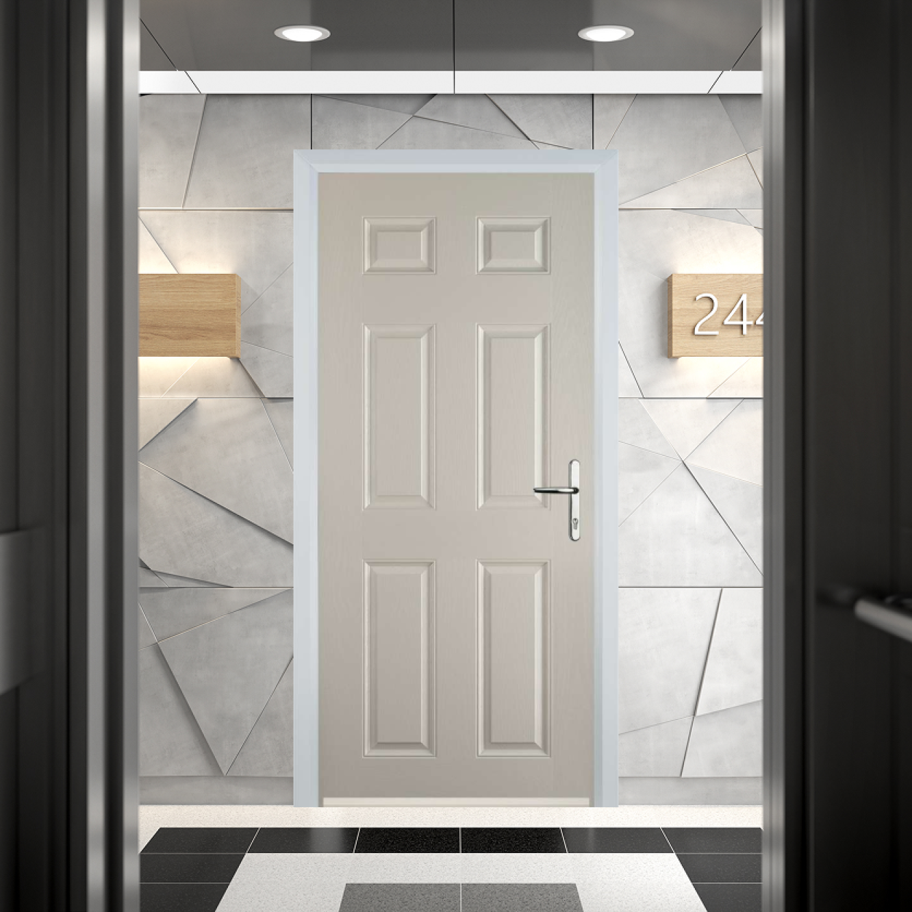 Door Stop 6 Panel FD30 Fire Door In Cream Image