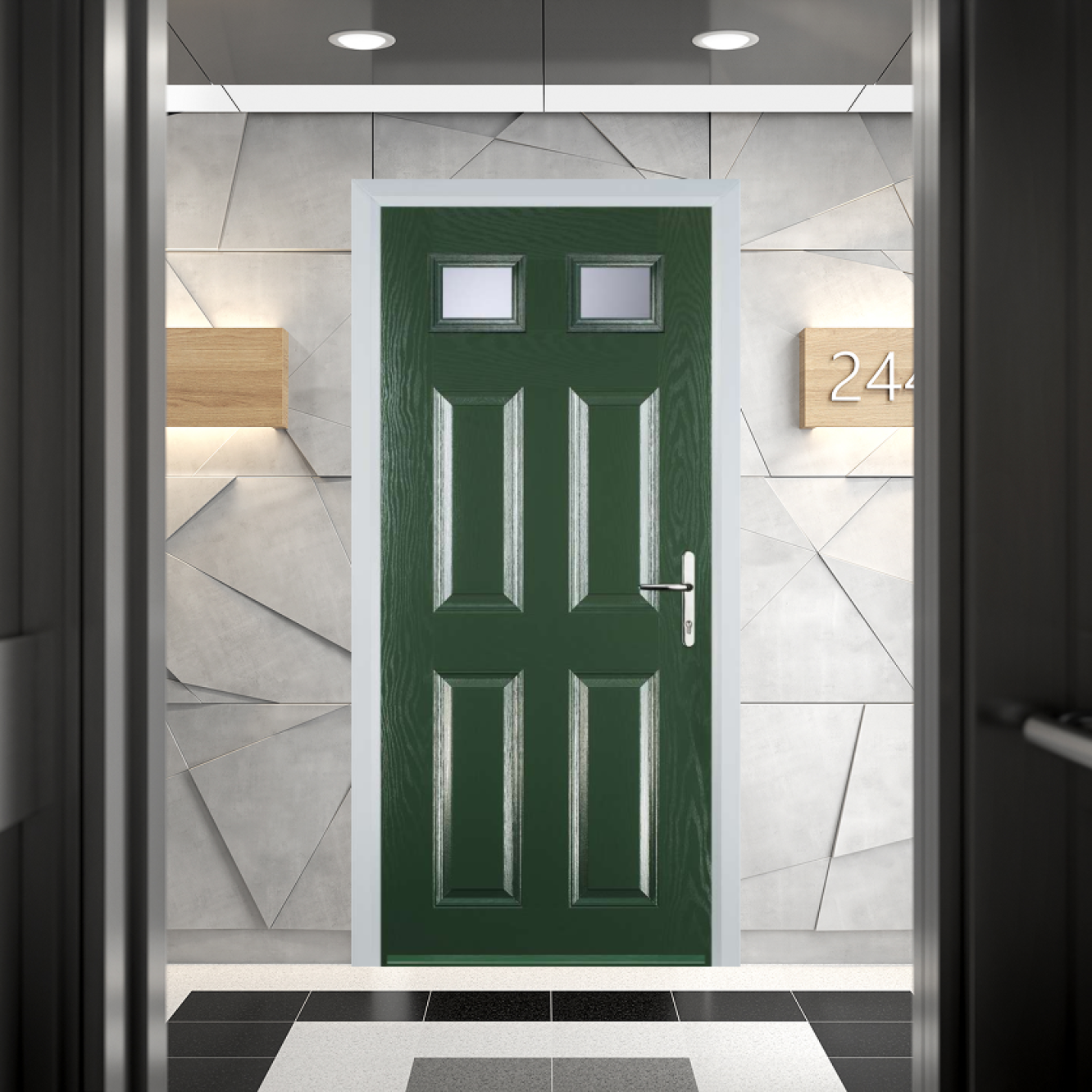 Door Stop 4 Panel 2 Square FD30 Fire Door In Green Image