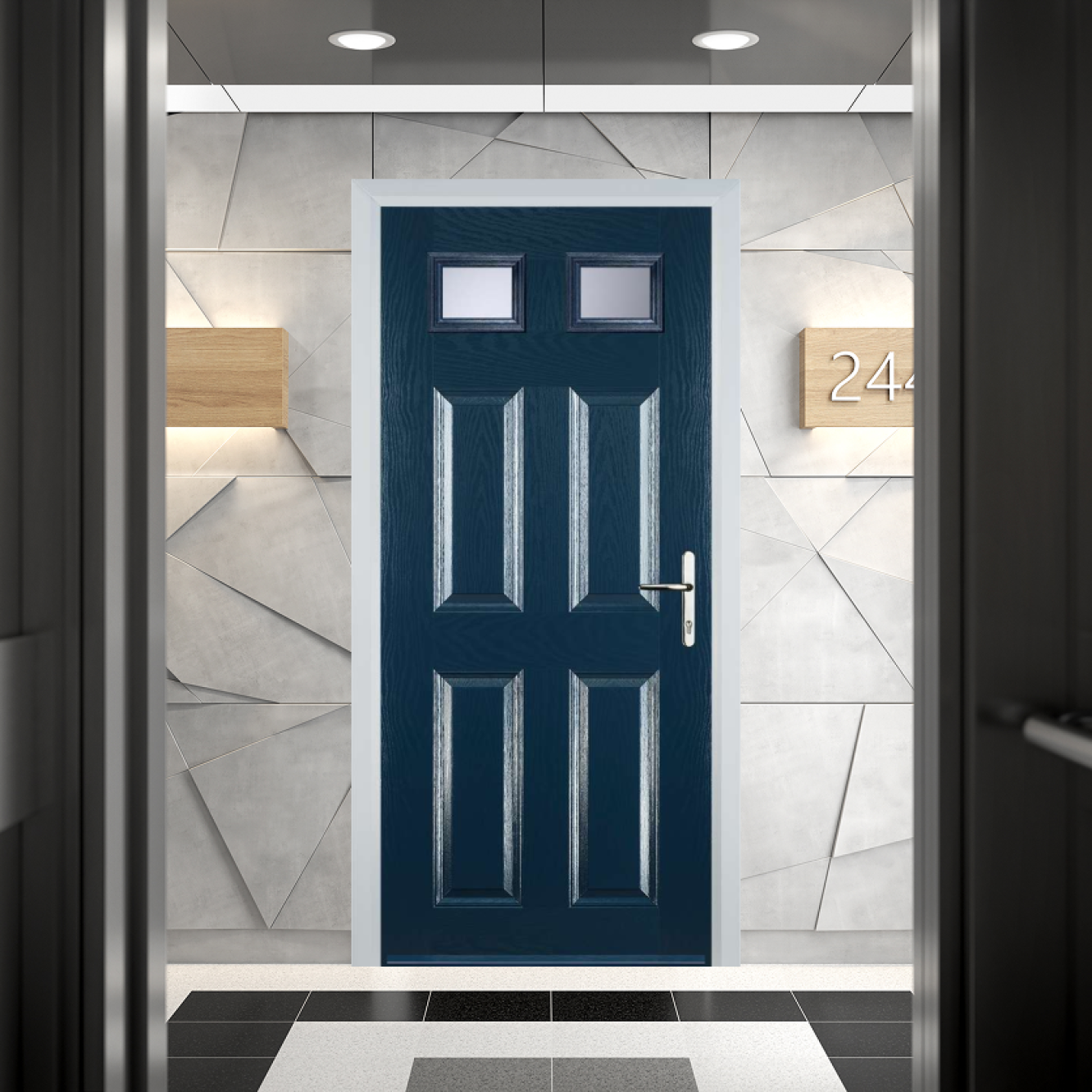 Door Stop 4 Panel 2 Square FD30 Fire Door In Blue Image