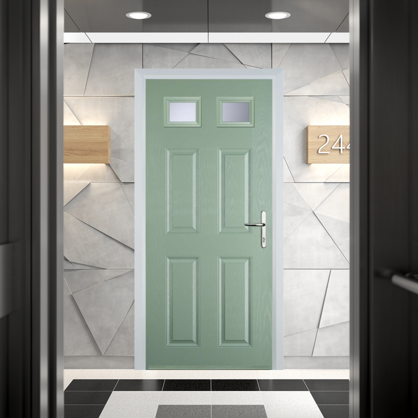 Door Stop 4 Panel 2 Square FD30 Fire Door In Chartwell Green Image