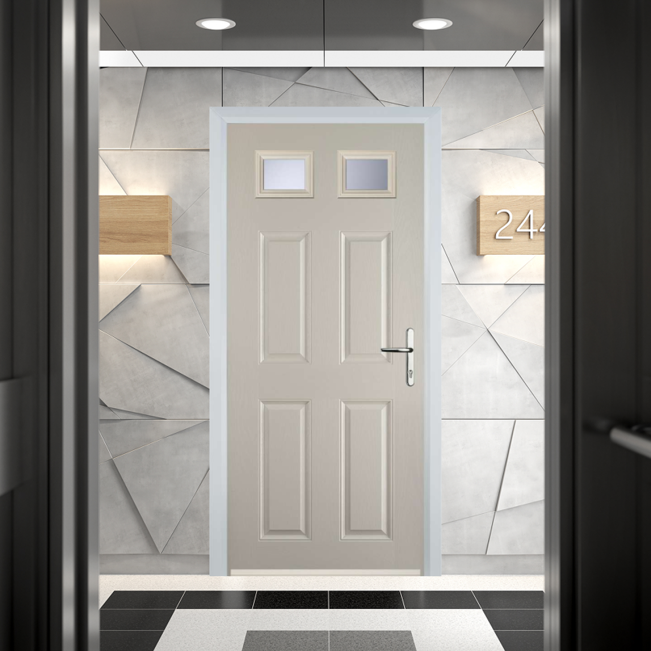 Door Stop 4 Panel 2 Square FD30 Fire Door In Cream Image