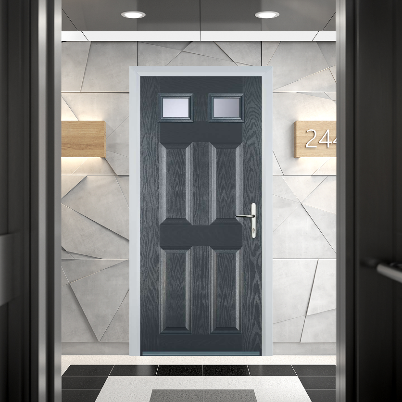 Door Stop 4 Panel 2 Square FD30 Fire Door In Grey Image