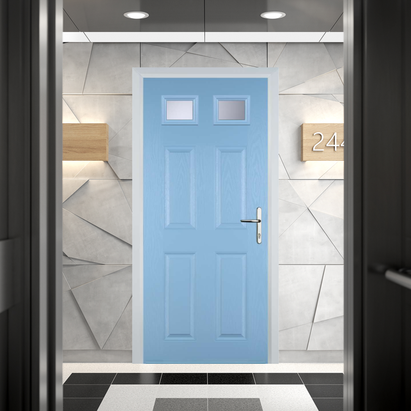 Door Stop 4 Panel 2 Square FD30 Fire Door In Duck Egg Blue Image