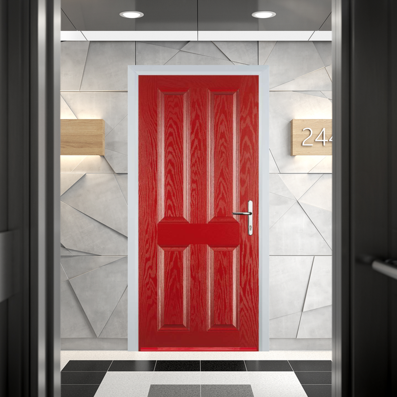 Door Stop 4 Panel FD30 Fire Door In Red Image