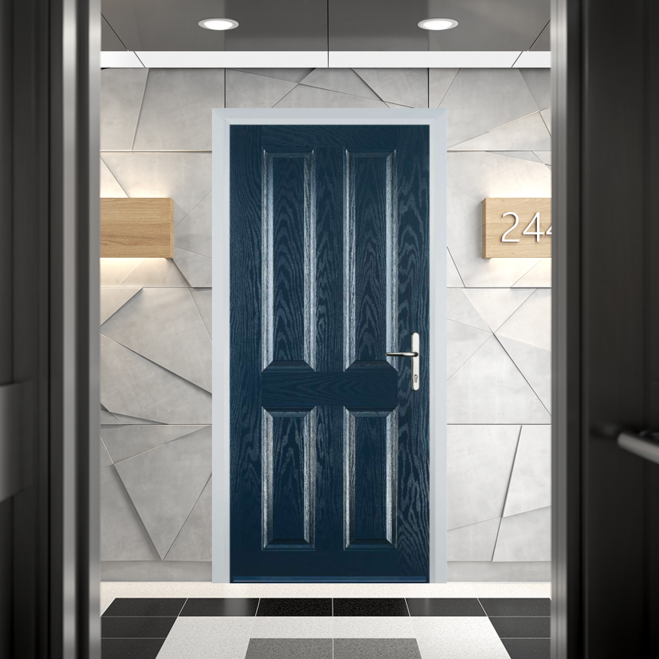 Door Stop 4 Panel FD30 Fire Door In Blue Image