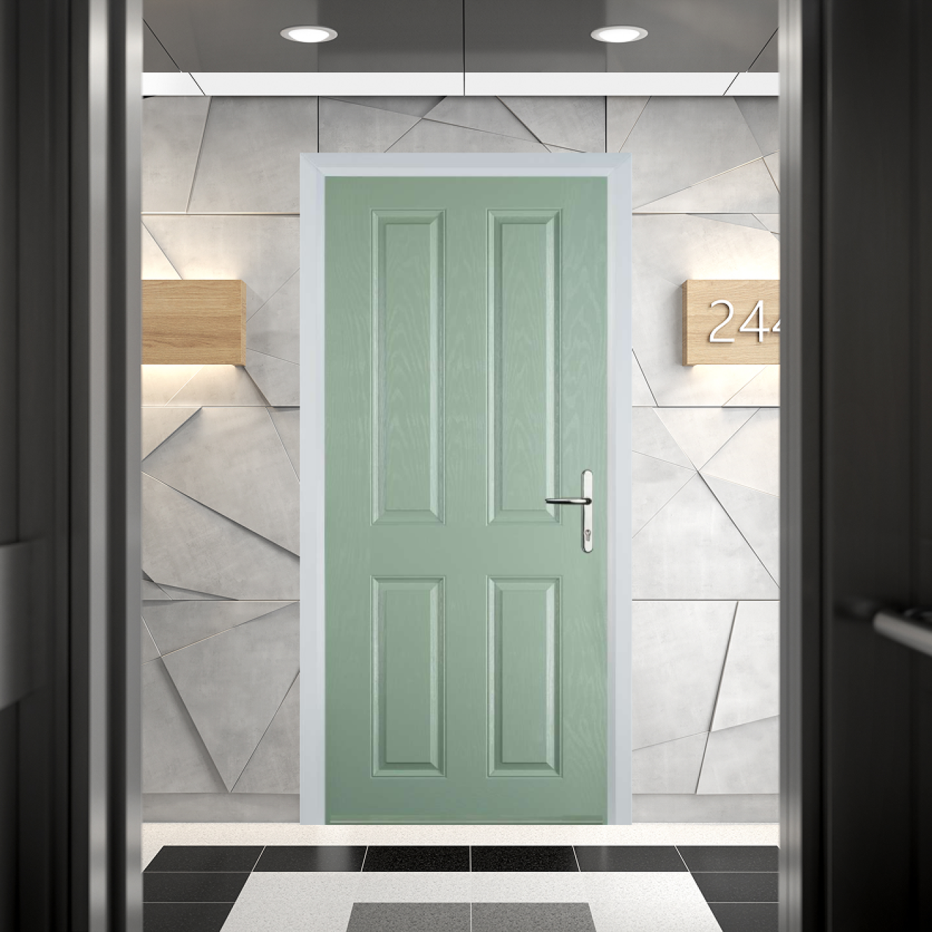Door Stop 4 Panel FD30 Fire Door In Chartwell Green Image