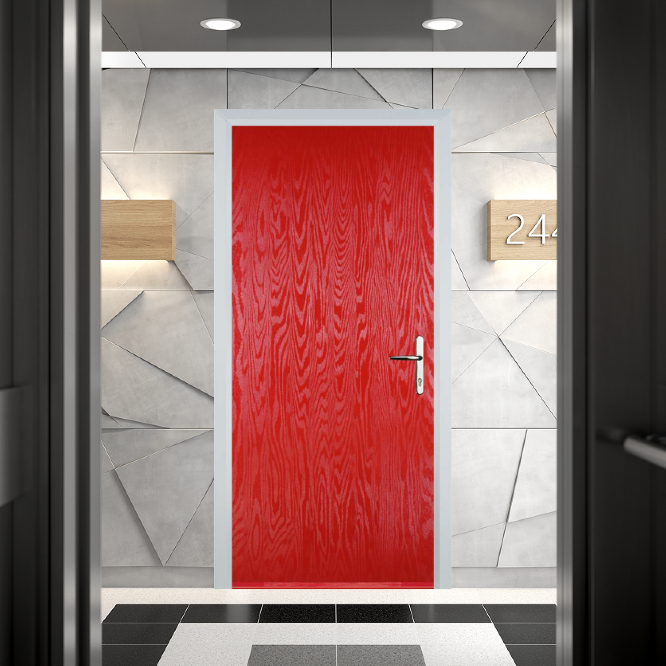 Door Stop Flush Cottage FD30 Fire Door In Poppy Red (High Gloss) Image