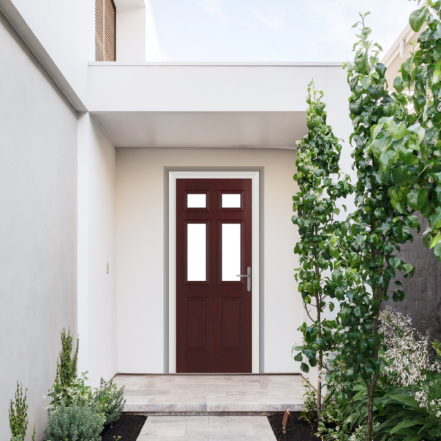Comp Door Middleton Glazed 4 Composite Door In Rosewood Thumbnail