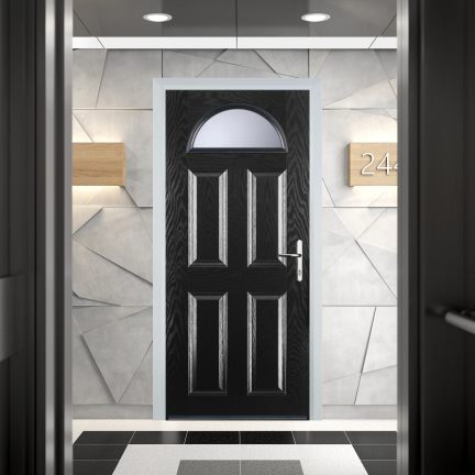 Door Stop 4 Panel 1 Arch FD30 Fire Door In Black