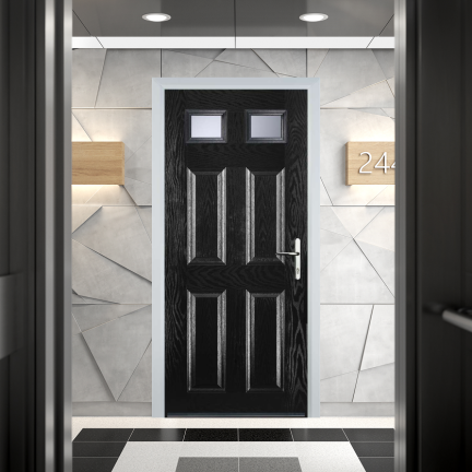 Door Stop 4 Panel 2 Square FD30 Fire Door In Black