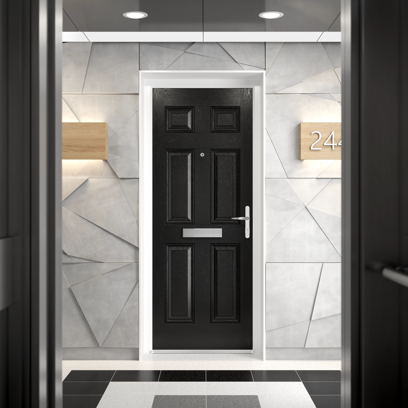 Door Stop 2 Panel 2 Square FD30 Fire Door In Black Image