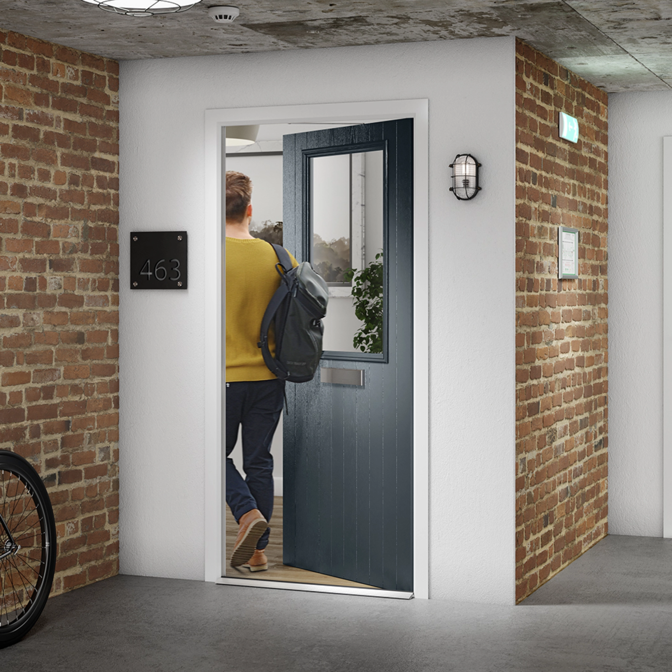 Door Stop 2 Panel 1 Square FD30 Fire Door In Black Image