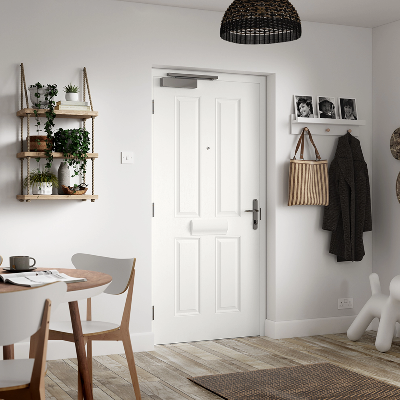 Door Stop 6 Panel FD30 Fire Door In Black Image