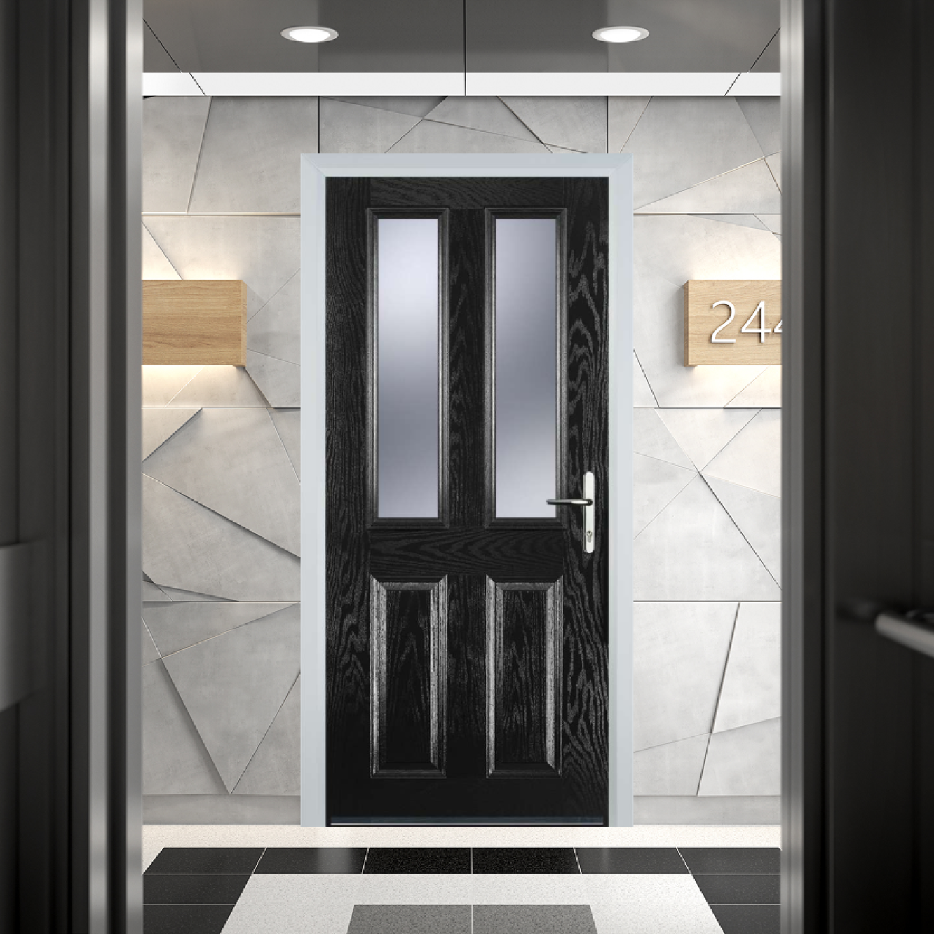 Door Stop 2 Panel 2 Square FD30 Fire Door In Black Image