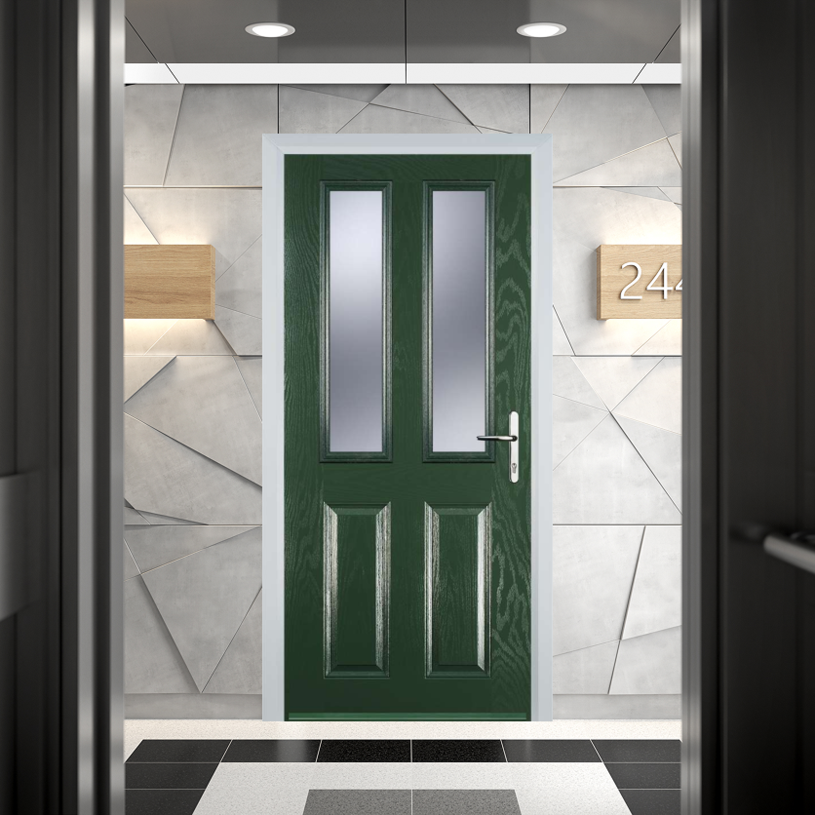 Door Stop 2 Panel 2 Square FD30 Fire Door In Green Large
                        Image
