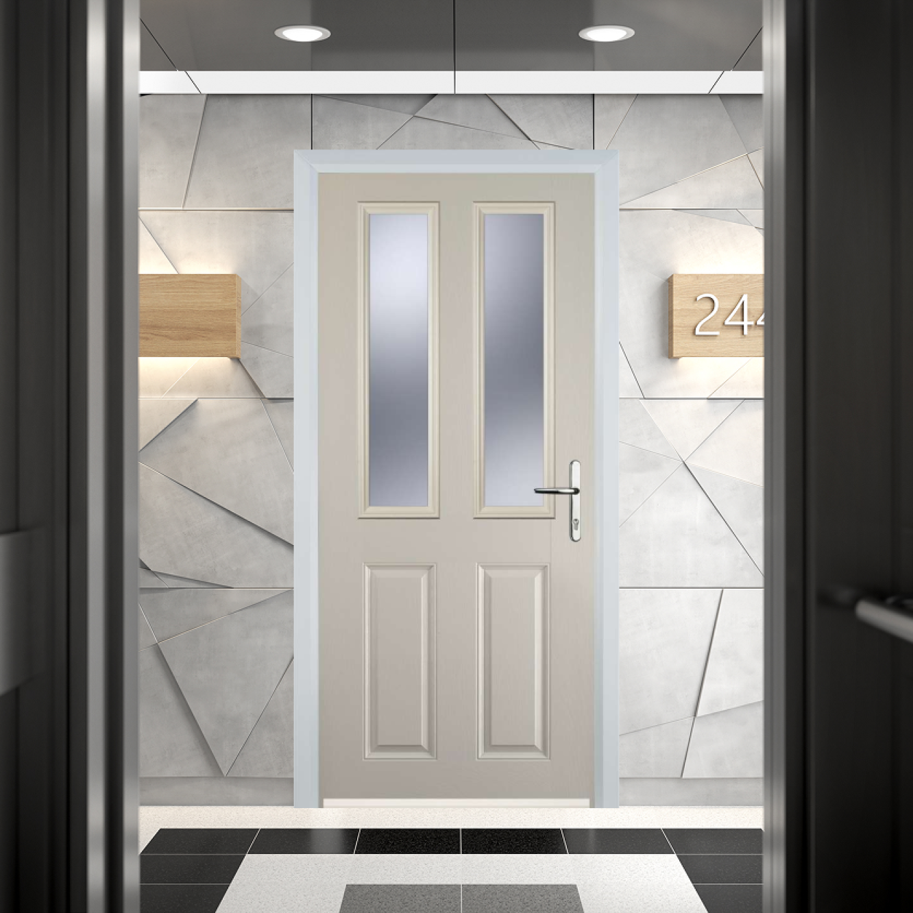 Door Stop 2 Panel 2 Square FD30 Fire Door In Cream Image