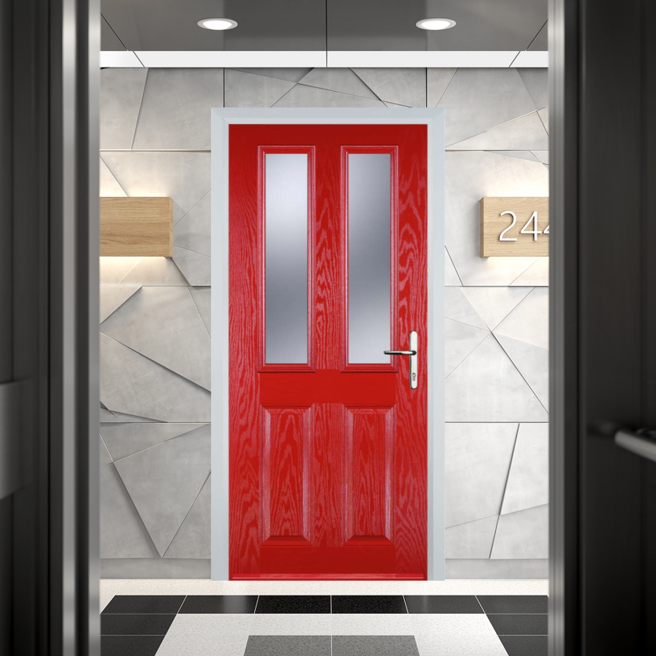 Door Stop 2 Panel 2 Square FD30 Fire Door In Poppy Red (High Gloss) Image