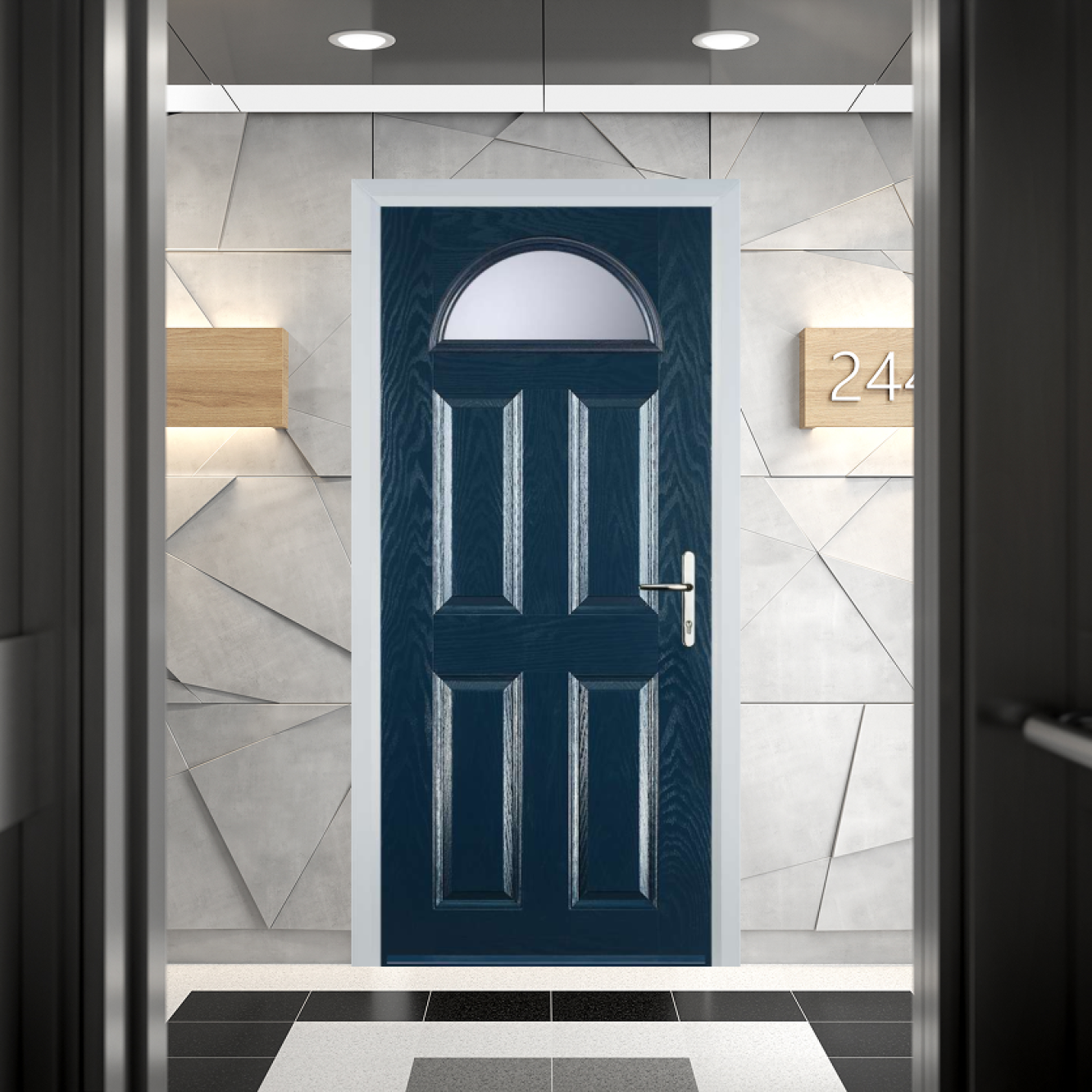 Door Stop 4 Panel 1 Arch FD30 Fire Door In Blue Image